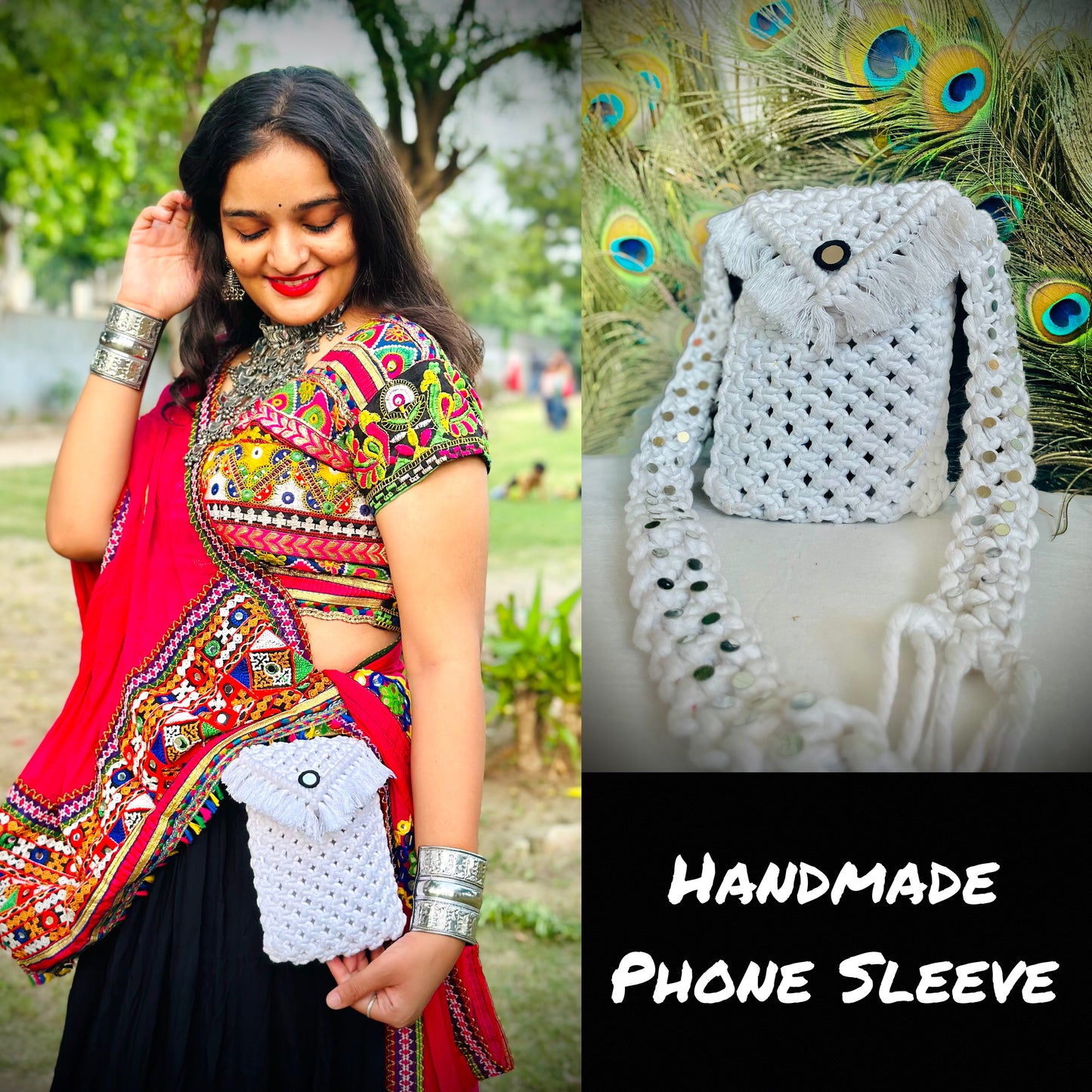 White Macrame Phone Sleeve