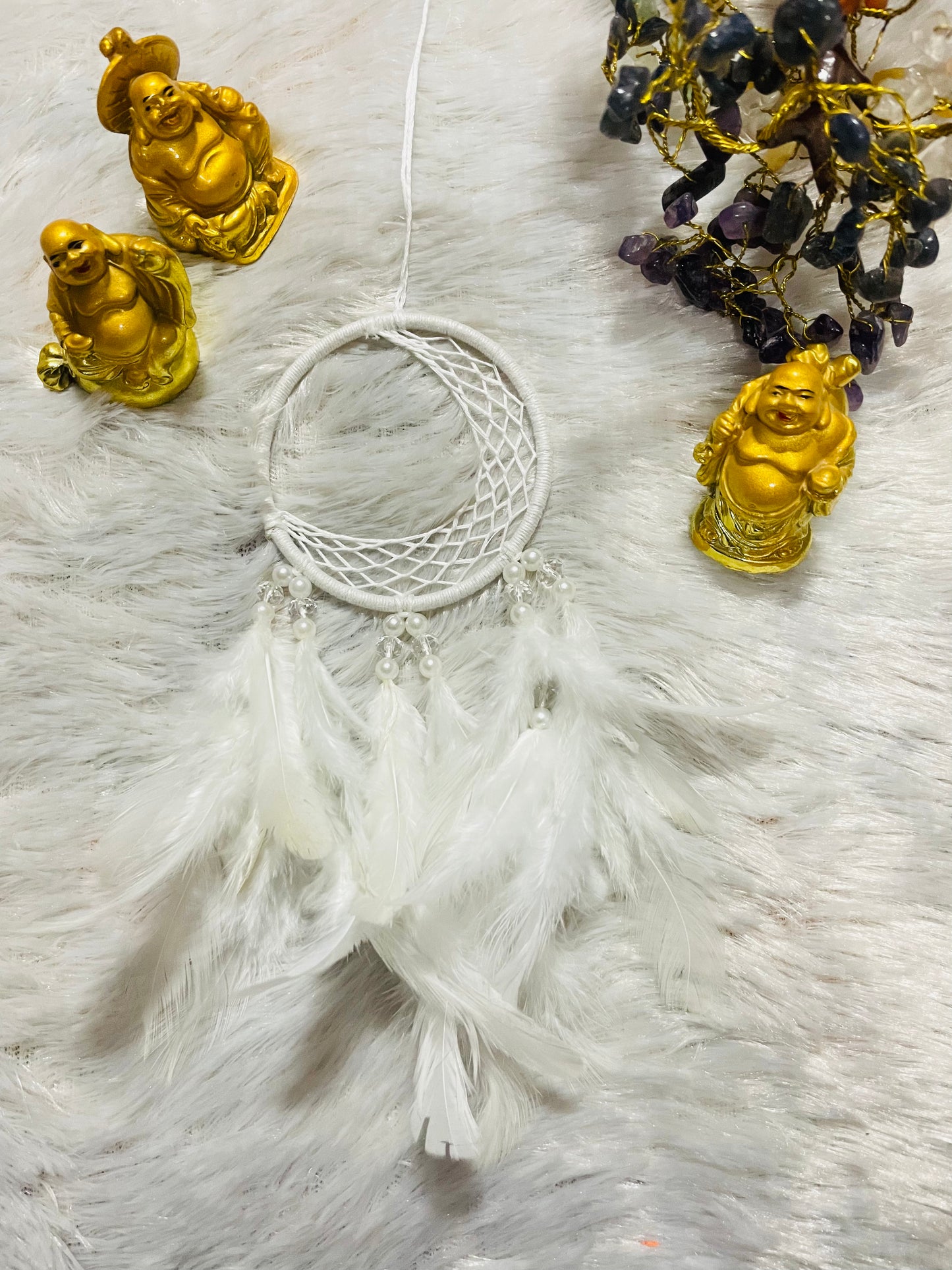 White Half Moon Car Hanging Dream Catcher