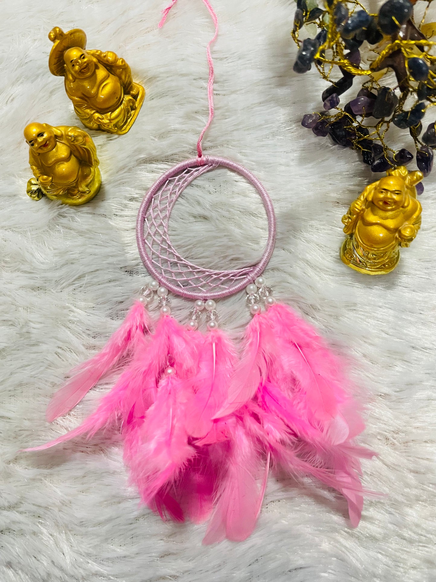 Pink Half Moon Car Hanging Dream Catcher