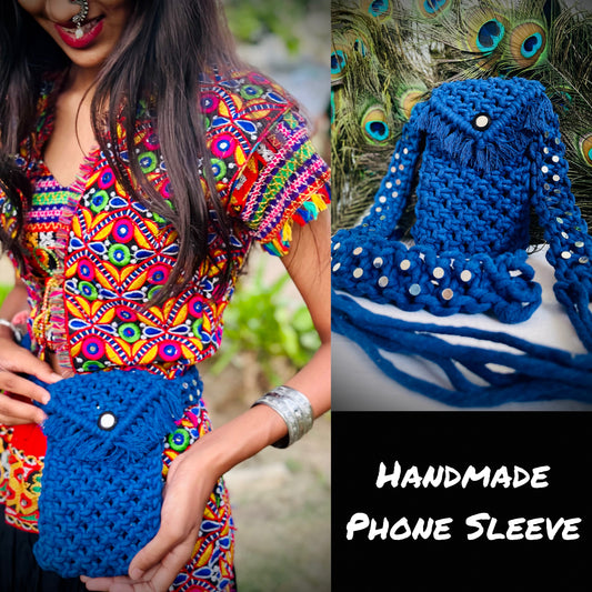 Dark Blue Macrame Phone Sleeve