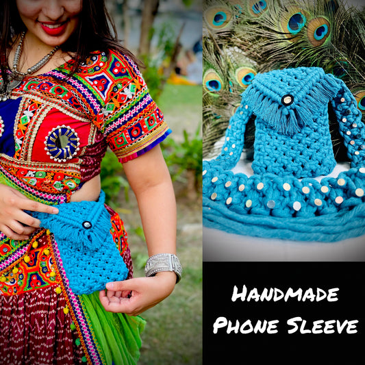 Light Blue Macrame Phone Sleeve