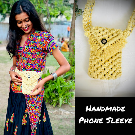 Light Yellow Macrame Phone Sleeve