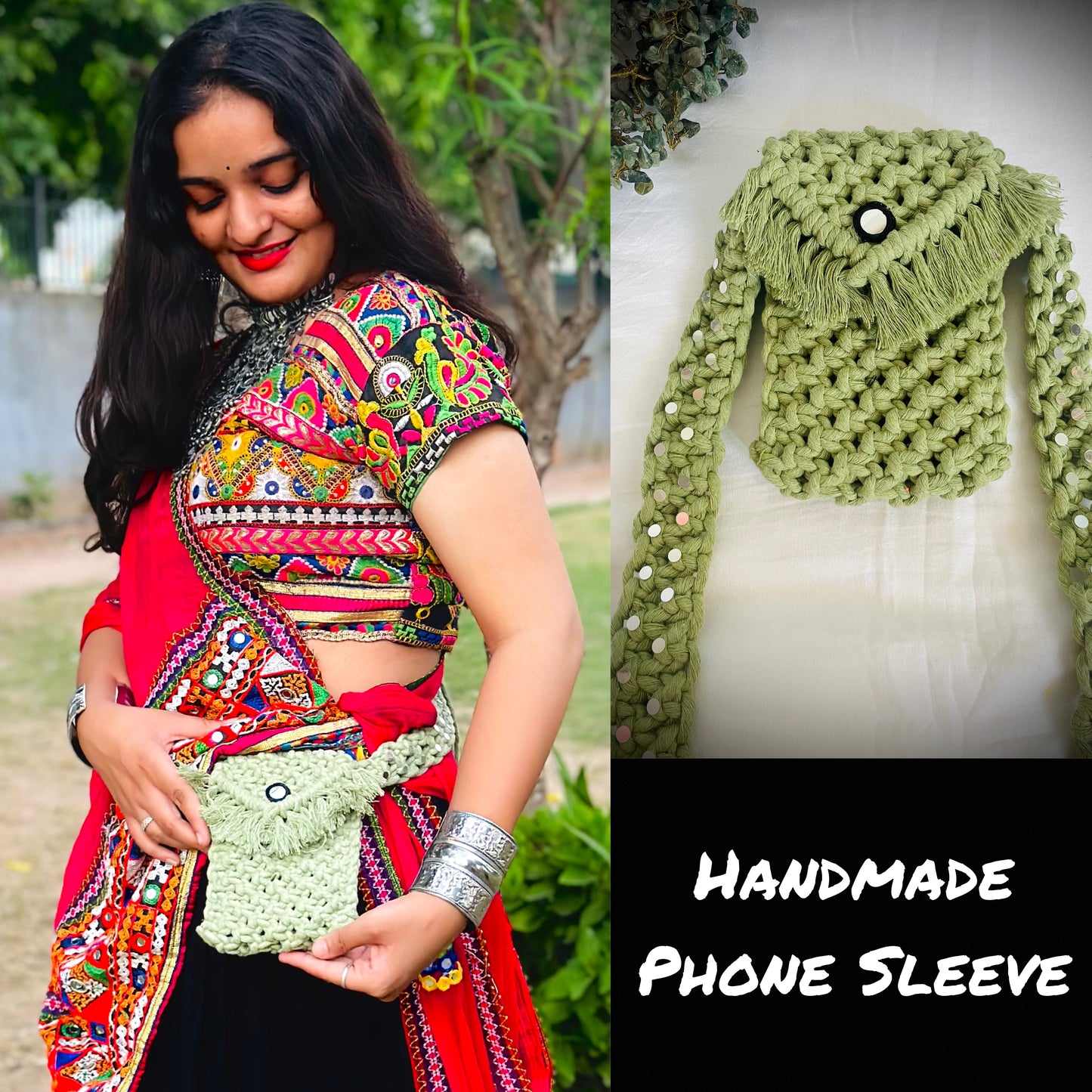 Mint Green Macrame Phone Sleeve