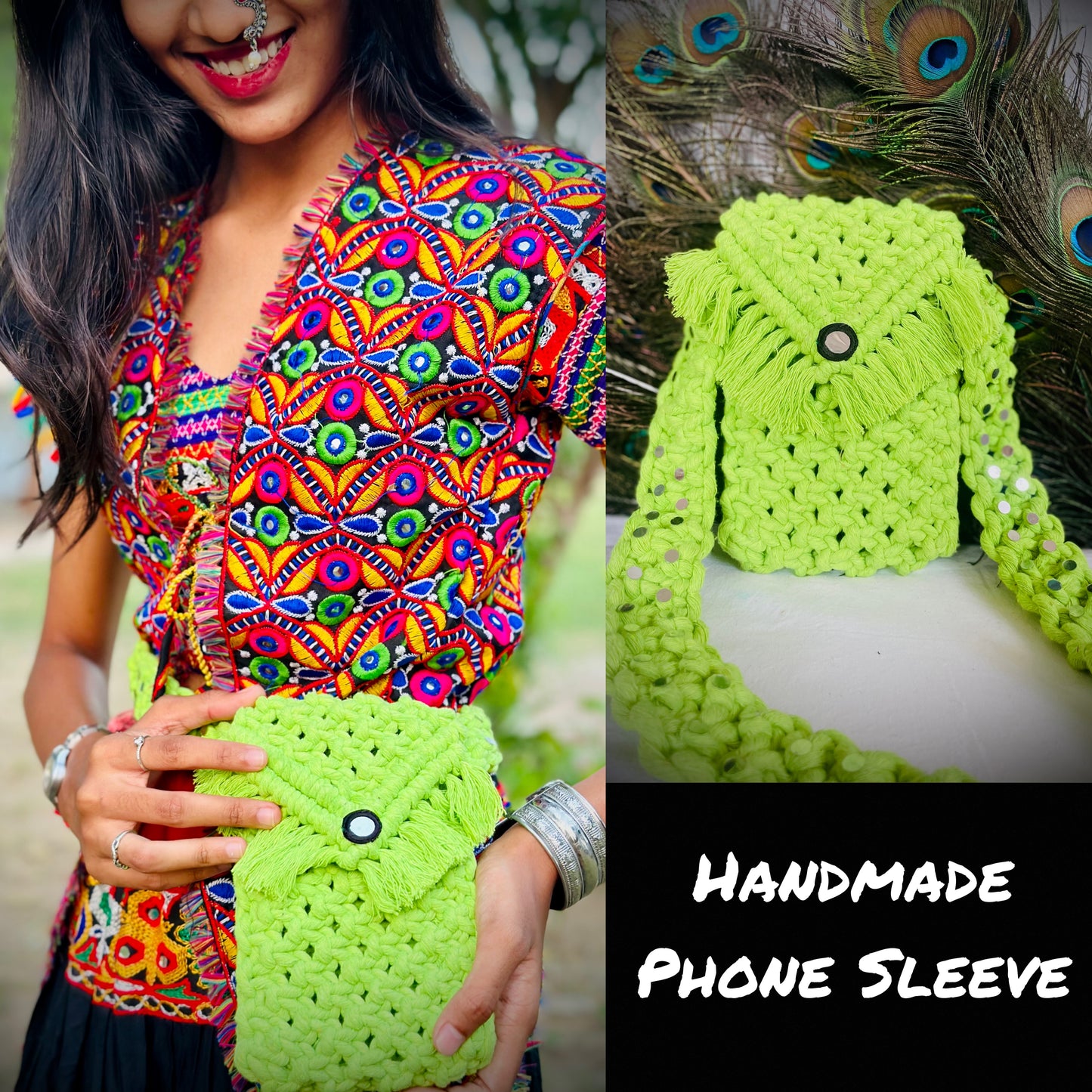 Neon Green Macrame Phone Sleeve