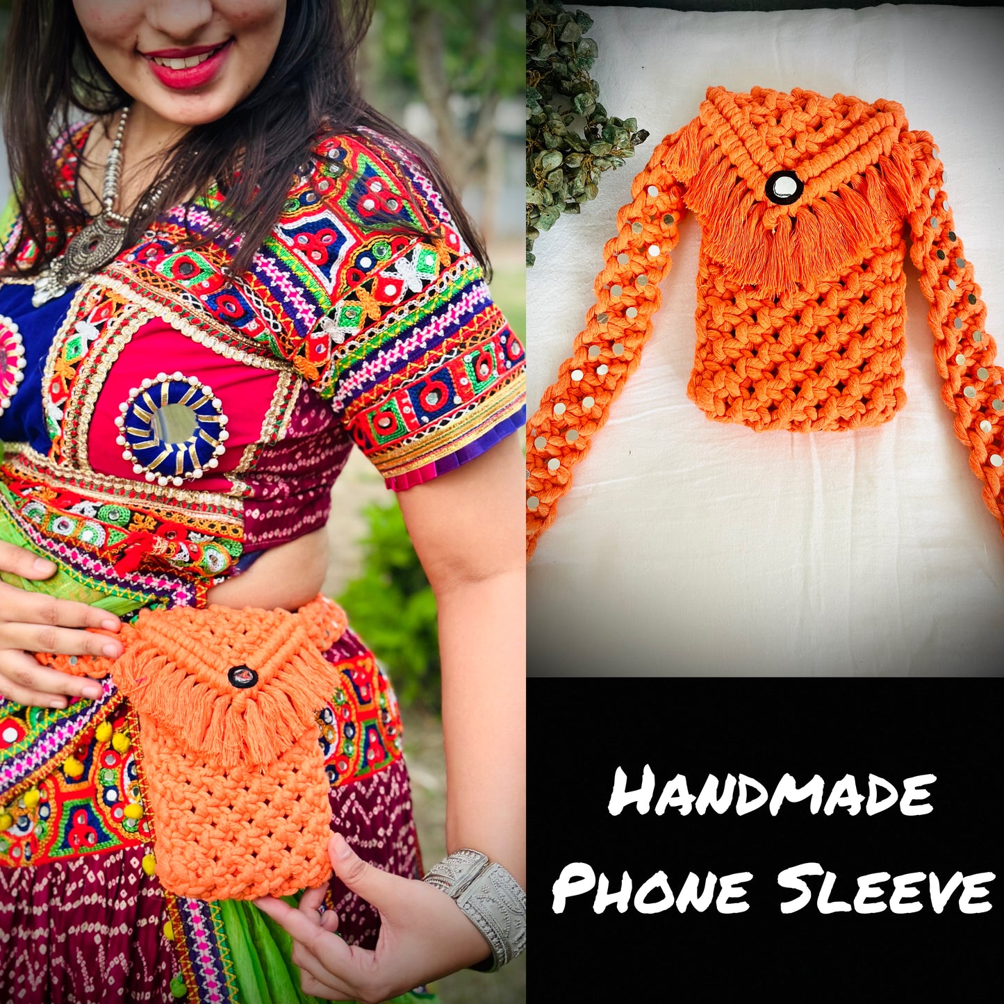 Orange Macrame Phone Sleeve