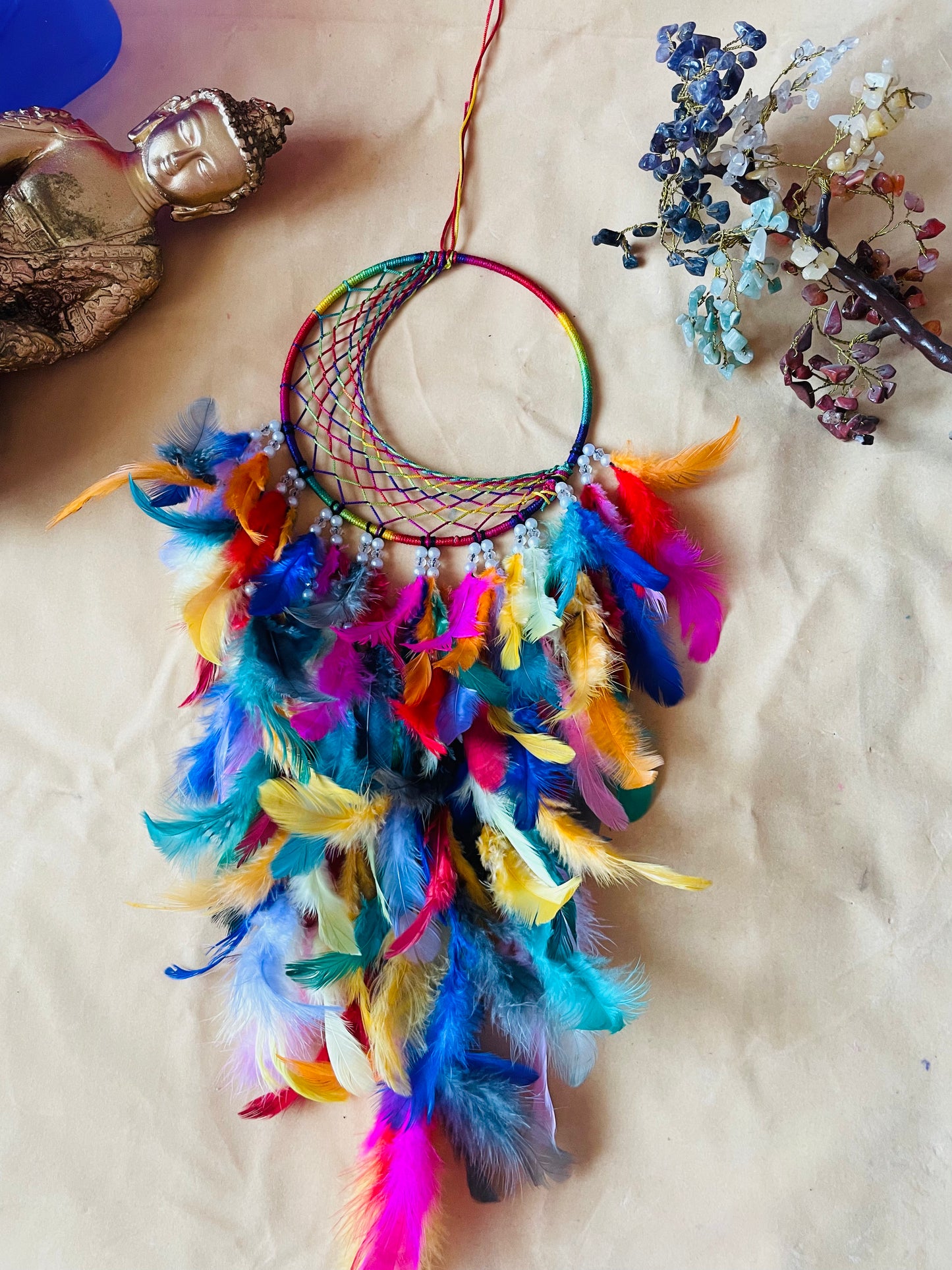 Dark Multicolored Half Moon Dreamcatcher