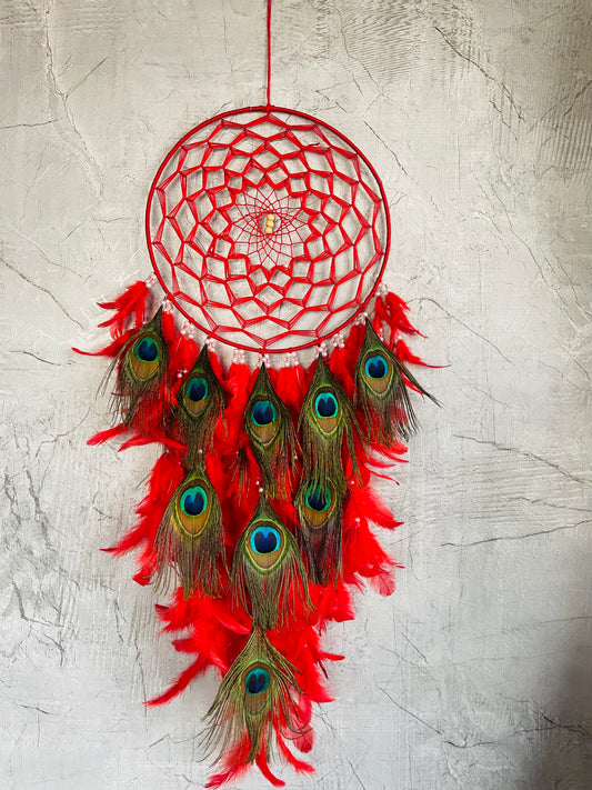 Red Peacock Feather Dreamcatcher