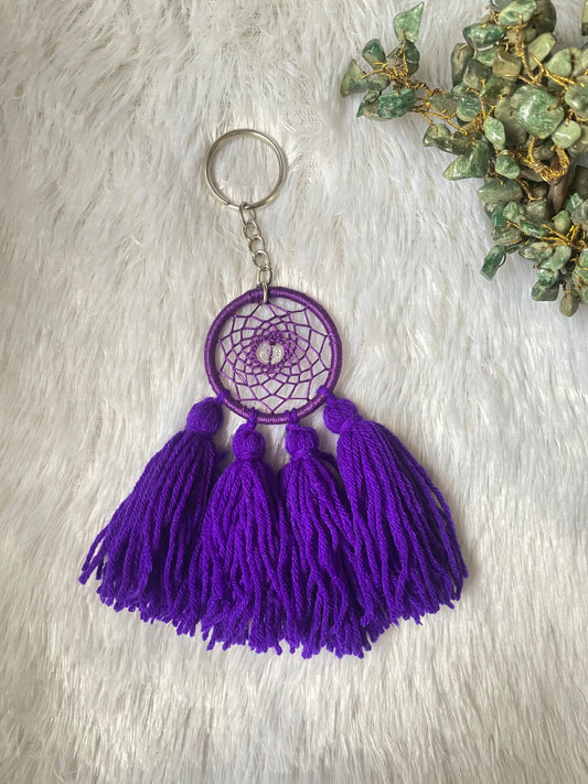 Dark Purple Pom Pom Keychain