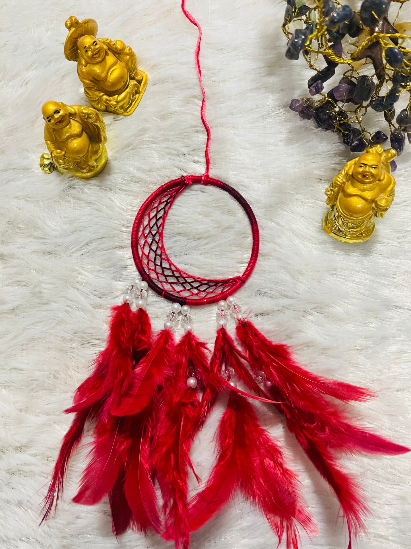 Maroon Half Moon Car Hanging Dream Catcher