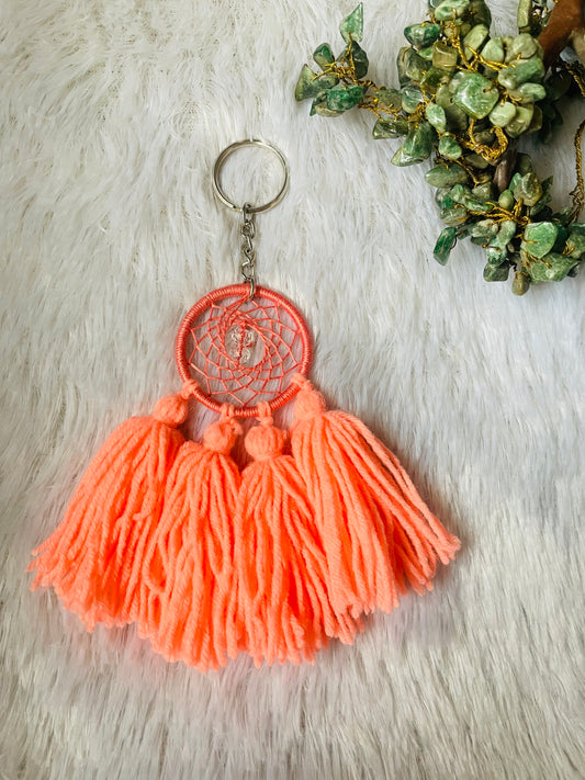 Peach Pink Pom Pom Keychain